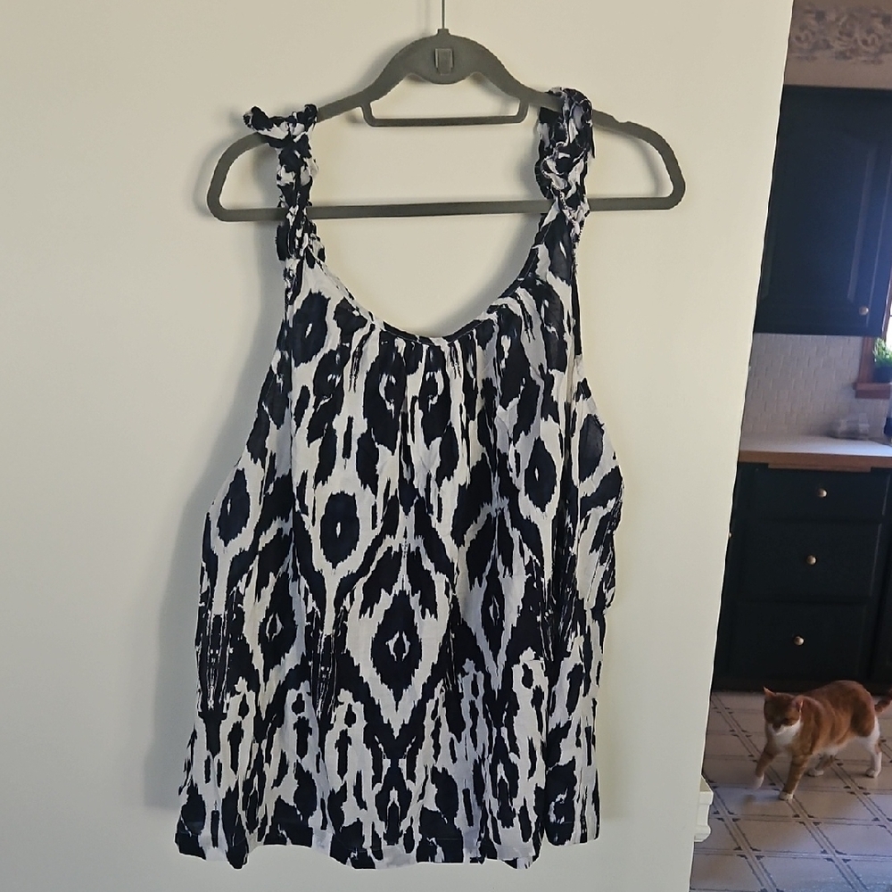 Lane Bryant Black and White Ikat Tank Top